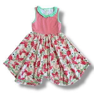 Matilda Jane Girls Dress Size 6 Pink Polka Dot Butterfly Twirl Play Dress Ruffle